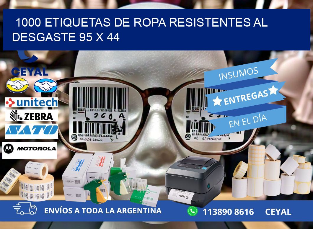 1000 ETIQUETAS DE ROPA RESISTENTES AL DESGASTE 95 x 44