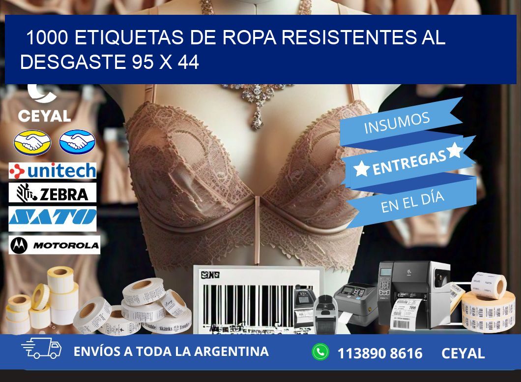 1000 ETIQUETAS DE ROPA RESISTENTES AL DESGASTE 95 x 44