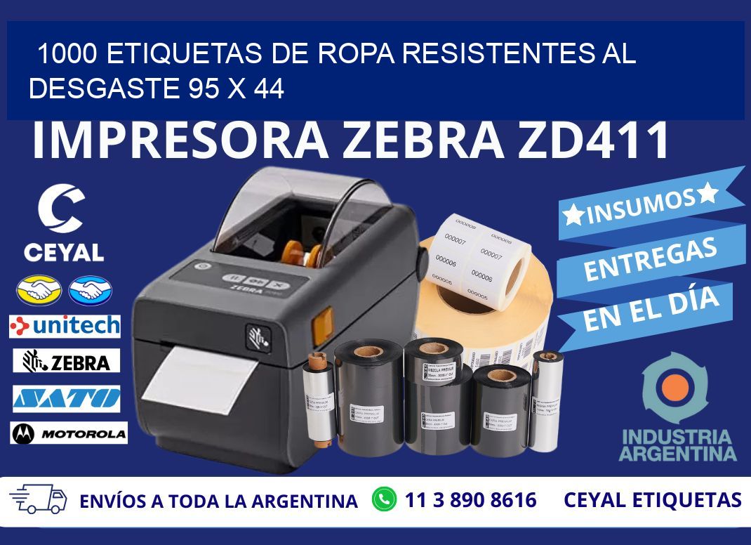 1000 ETIQUETAS DE ROPA RESISTENTES AL DESGASTE 95 x 44