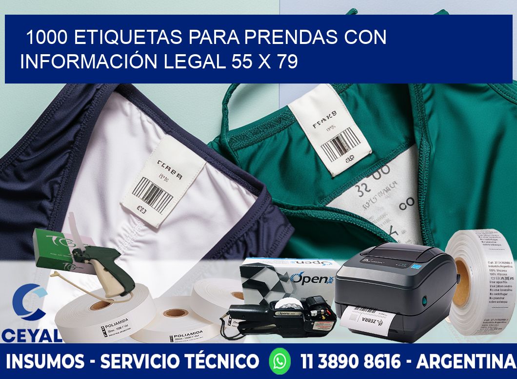 1000 ETIQUETAS PARA PRENDAS CON INFORMACIÓN LEGAL 55 x 79