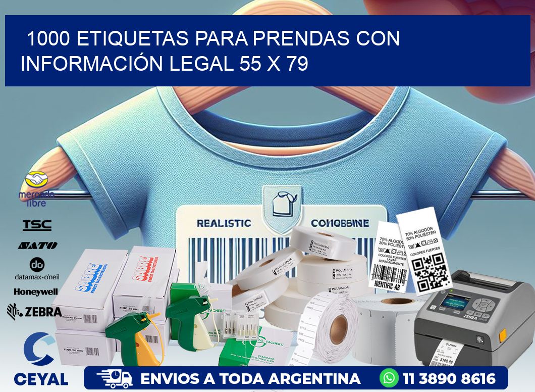 1000 ETIQUETAS PARA PRENDAS CON INFORMACIÓN LEGAL 55 x 79