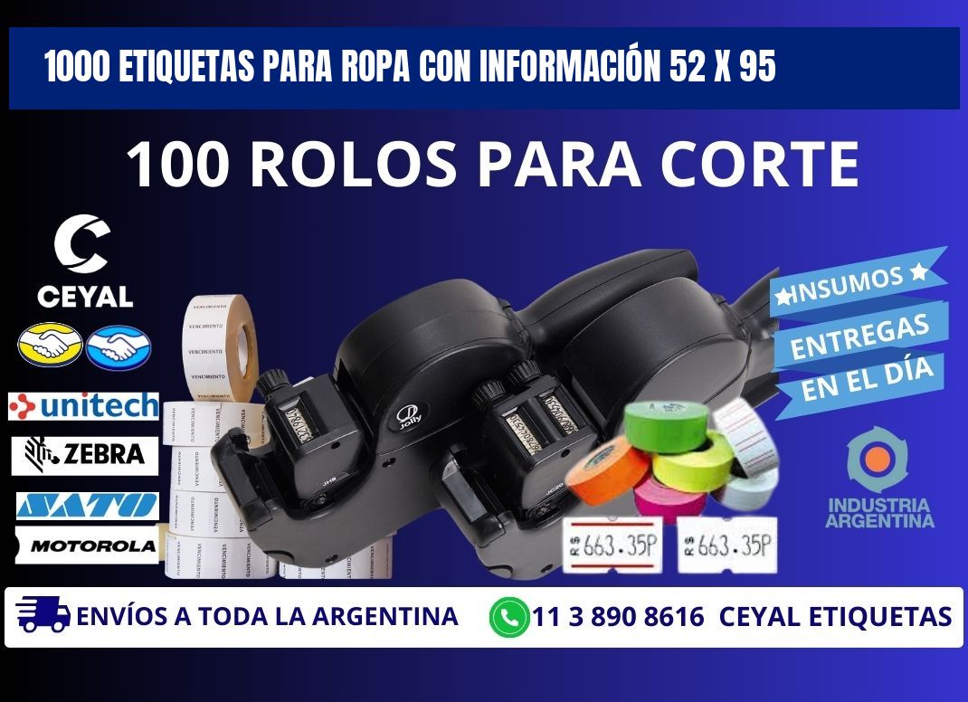 1000 ETIQUETAS PARA ROPA CON INFORMACIÓN 52 x 95