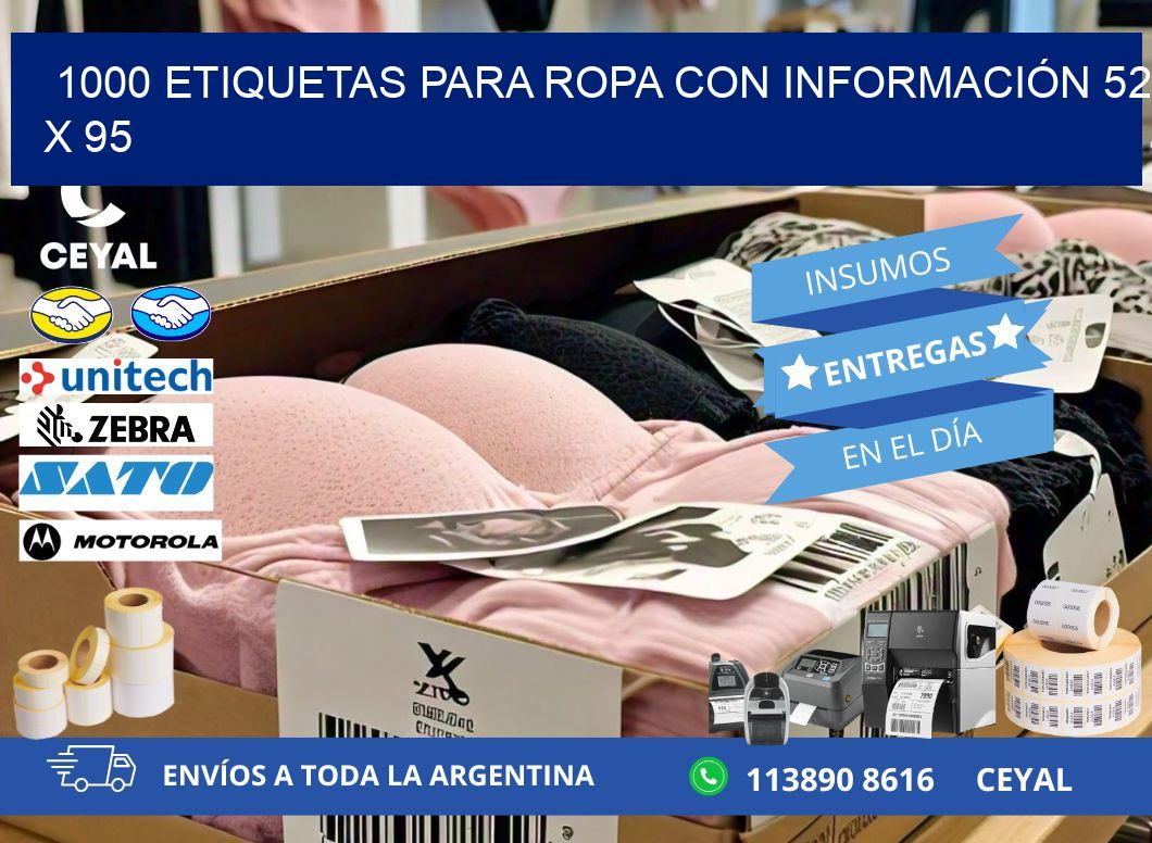 1000 ETIQUETAS PARA ROPA CON INFORMACIÓN 52 x 95