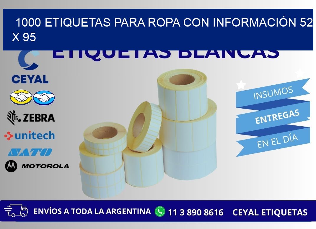 1000 ETIQUETAS PARA ROPA CON INFORMACIÓN 52 x 95