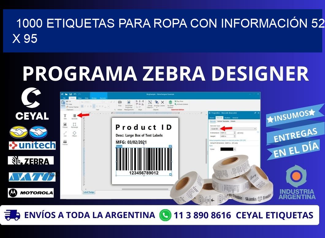 1000 ETIQUETAS PARA ROPA CON INFORMACIÓN 52 x 95