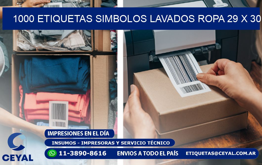 1000 ETIQUETAS SIMBOLOS LAVADOS ROPA 29 x 30