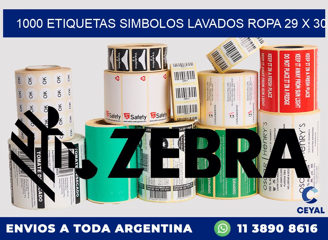 1000 ETIQUETAS SIMBOLOS LAVADOS ROPA 29 x 30