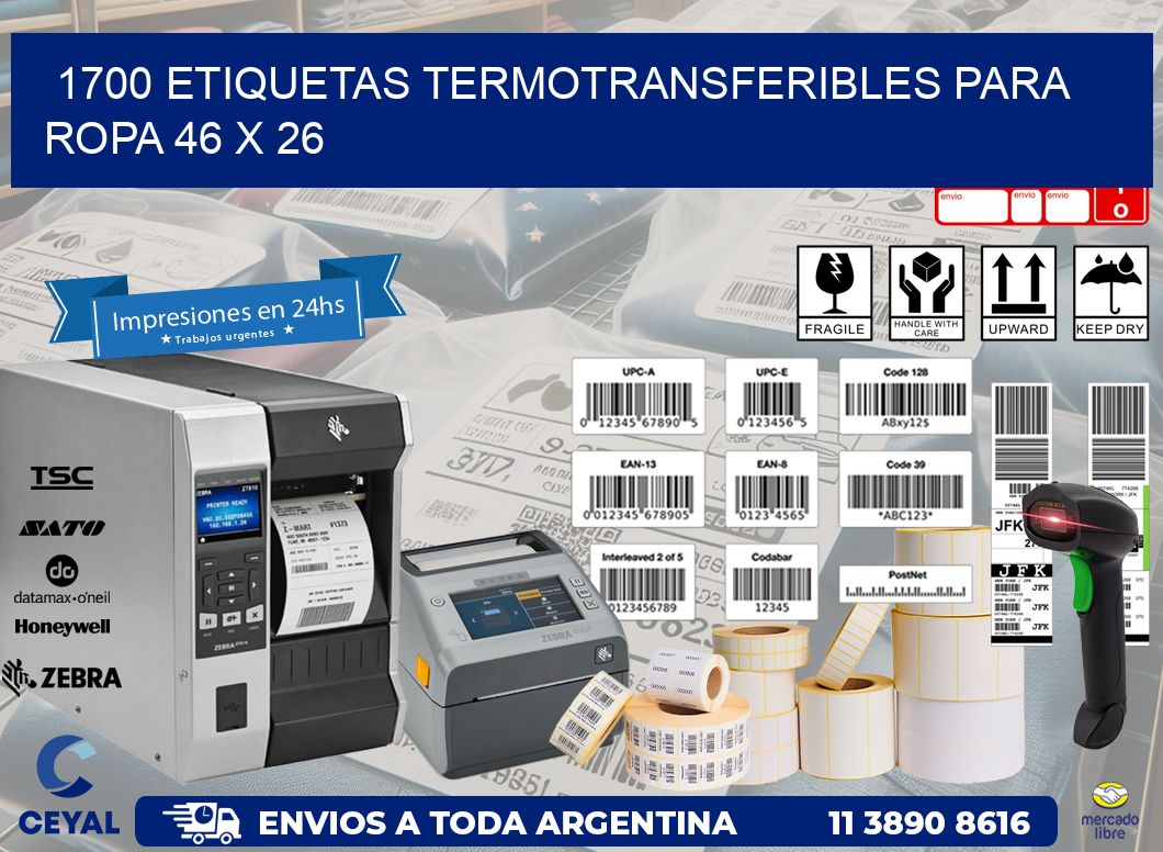 1700 ETIQUETAS TERMOTRANSFERIBLES PARA ROPA 46 x 26