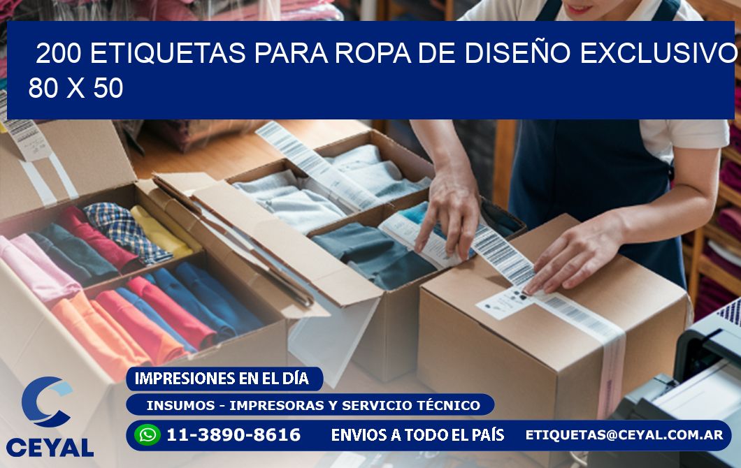 200 ETIQUETAS PARA ROPA DE DISEÑO EXCLUSIVO 80 x 50