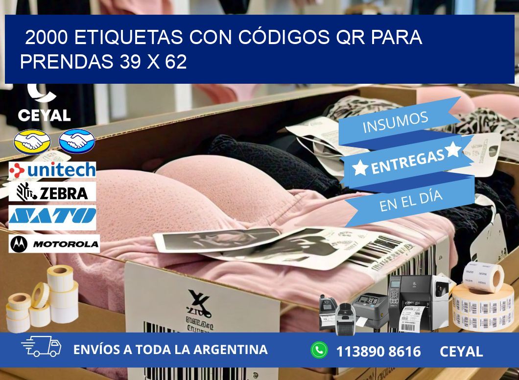 2000 ETIQUETAS CON CÓDIGOS QR PARA PRENDAS 39 x 62