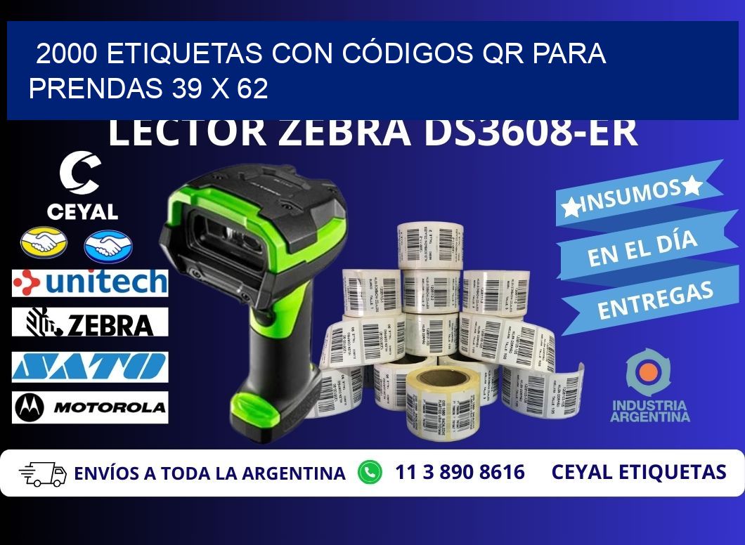 2000 ETIQUETAS CON CÓDIGOS QR PARA PRENDAS 39 x 62