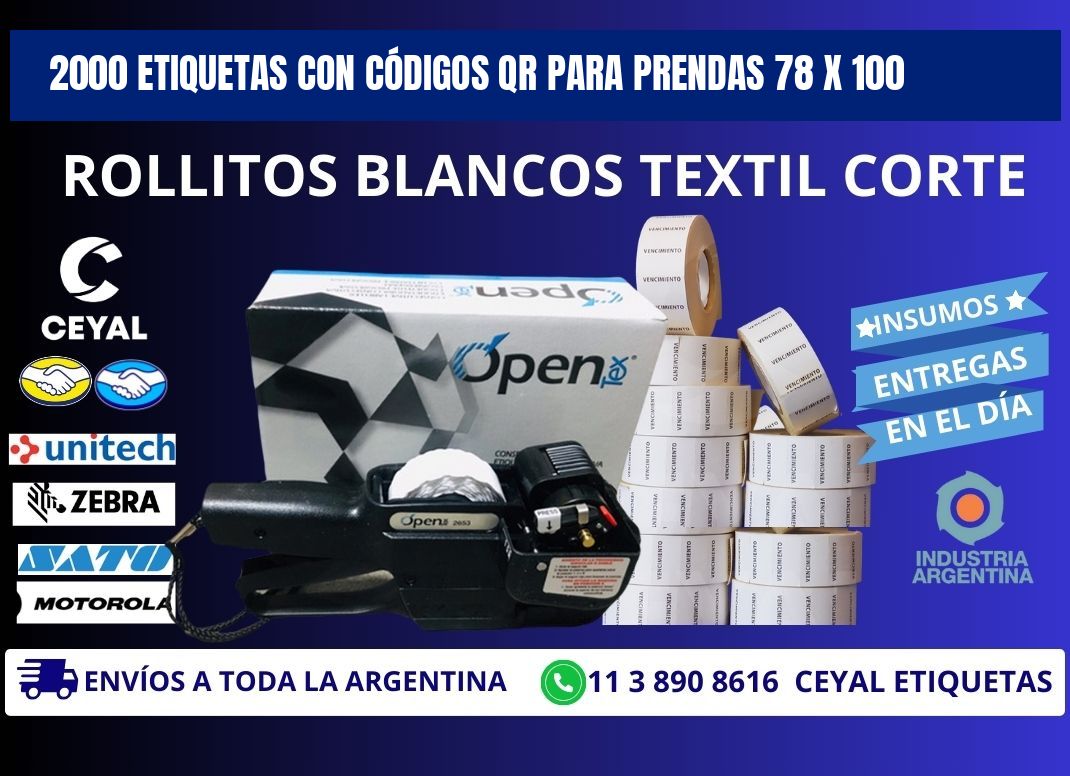 2000 ETIQUETAS CON CÓDIGOS QR PARA PRENDAS 78 x 100