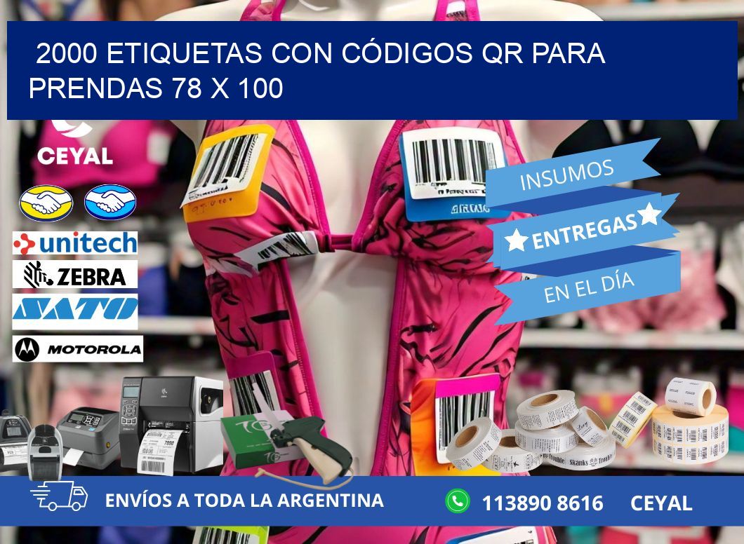 2000 ETIQUETAS CON CÓDIGOS QR PARA PRENDAS 78 x 100