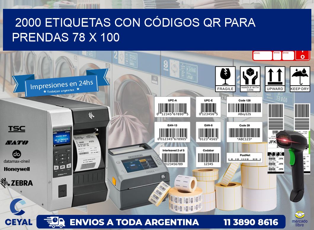 2000 ETIQUETAS CON CÓDIGOS QR PARA PRENDAS 78 x 100