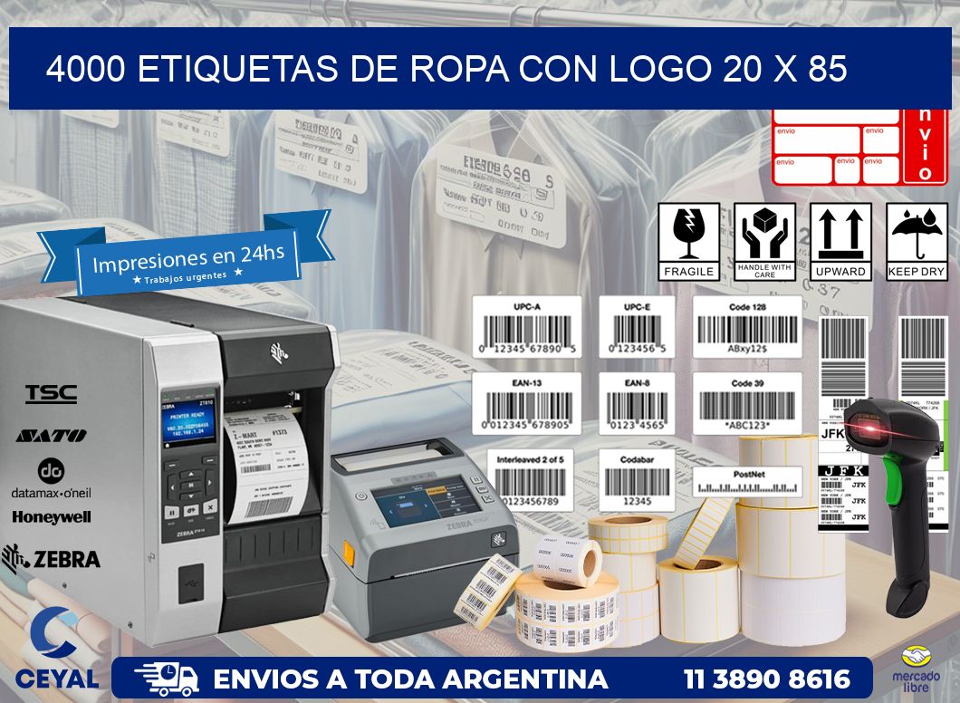 4000 ETIQUETAS DE ROPA CON LOGO 20 x 85