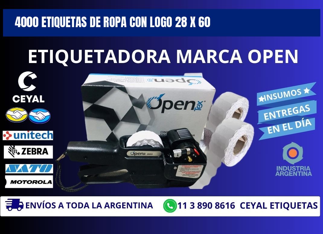 4000 ETIQUETAS DE ROPA CON LOGO 28 x 60