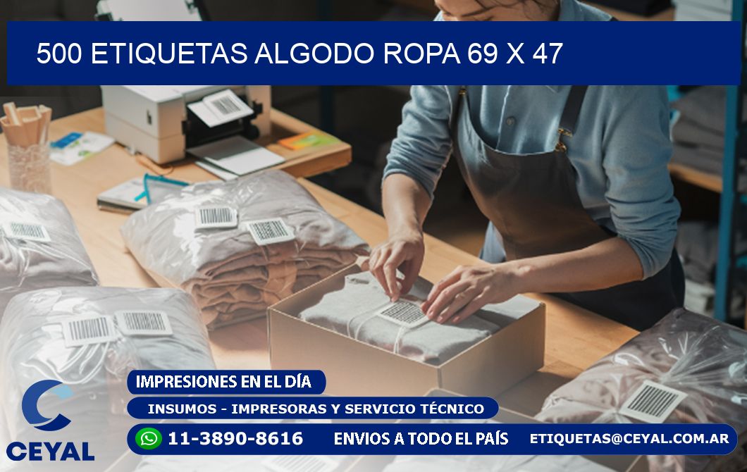 500 ETIQUETAS ALGODO ROPA 69 x 47