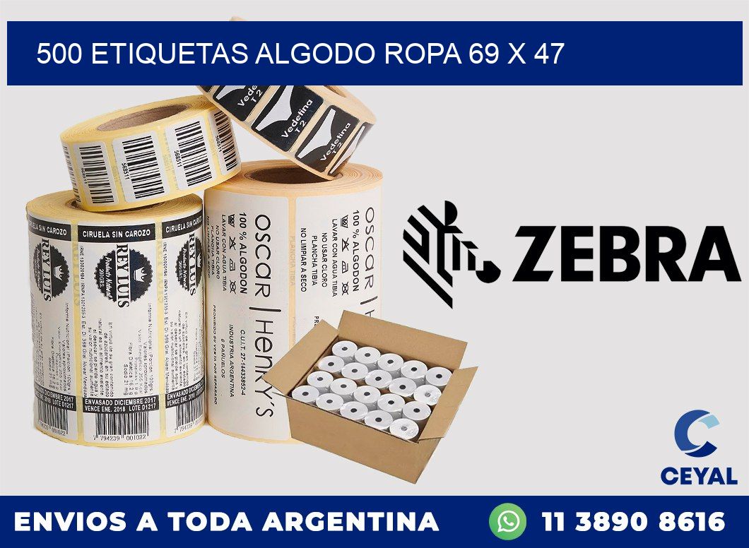 500 ETIQUETAS ALGODO ROPA 69 x 47