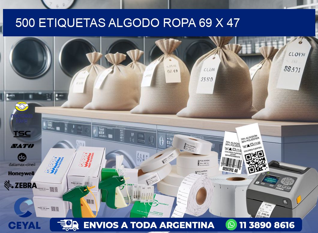 500 ETIQUETAS ALGODO ROPA 69 x 47