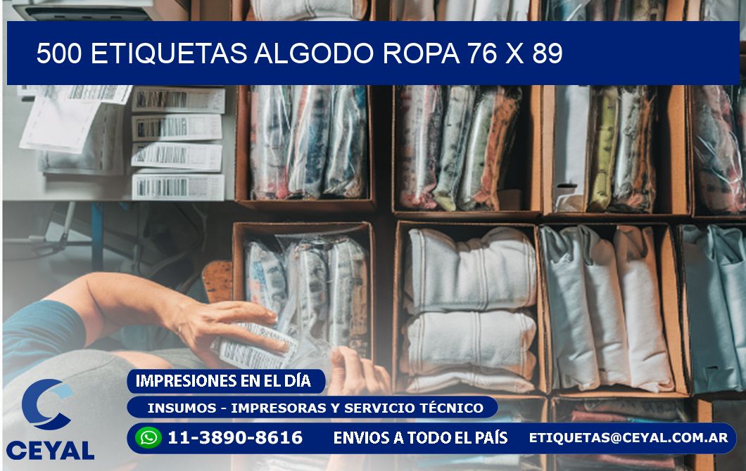 500 ETIQUETAS ALGODO ROPA 76 x 89