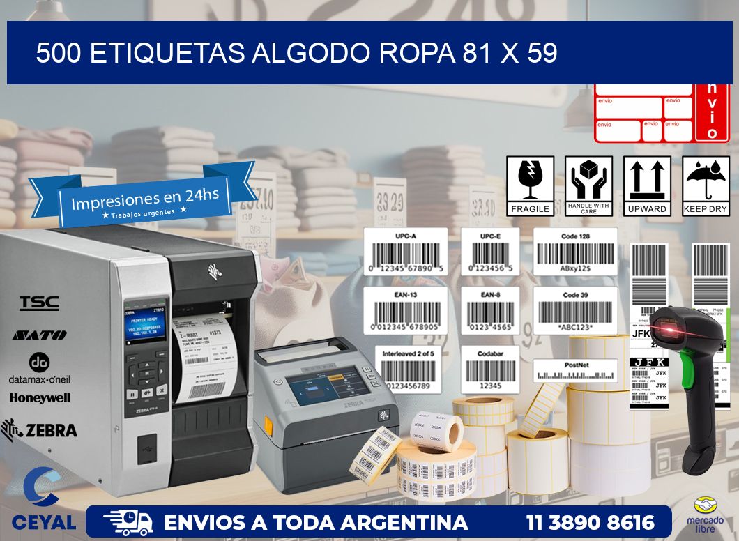 500 ETIQUETAS ALGODO ROPA 81 x 59