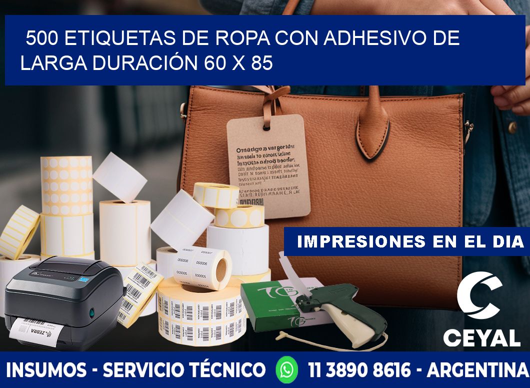 500 ETIQUETAS DE ROPA CON ADHESIVO DE LARGA DURACIÓN 60 x 85