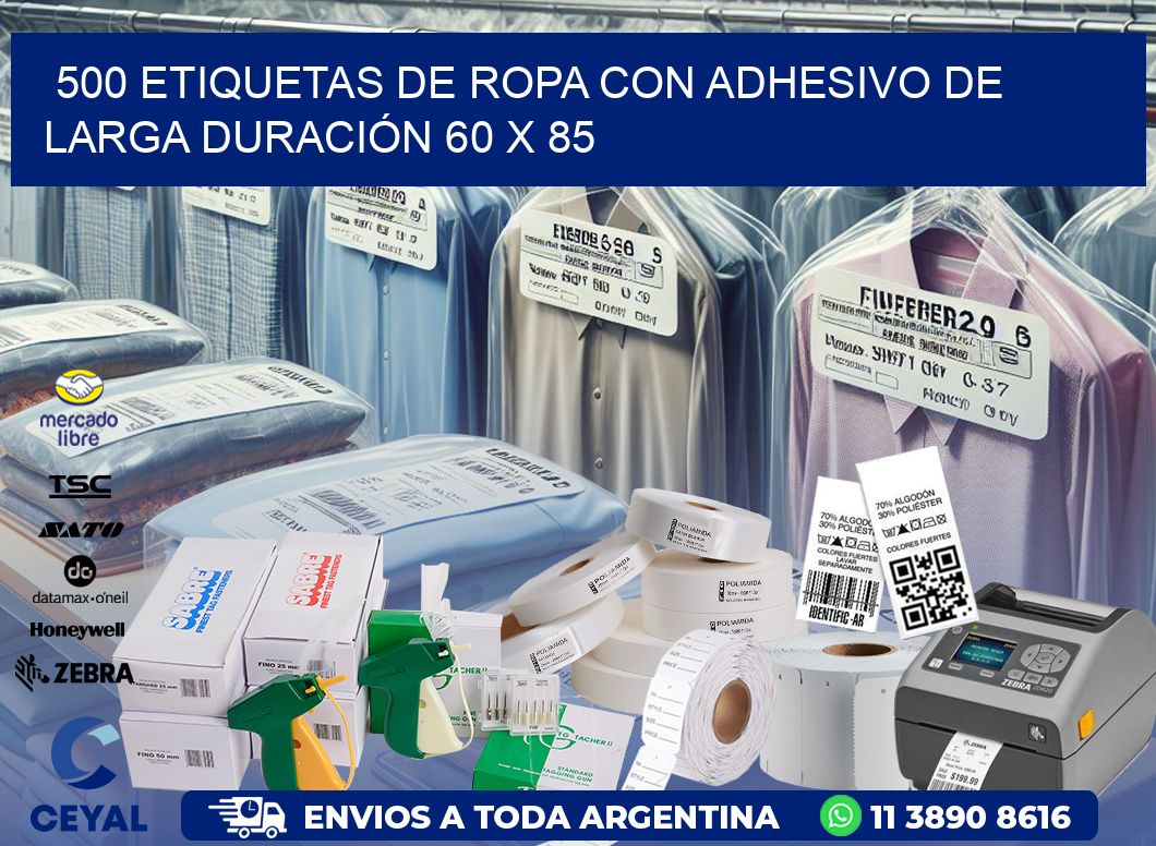 500 ETIQUETAS DE ROPA CON ADHESIVO DE LARGA DURACIÓN 60 x 85