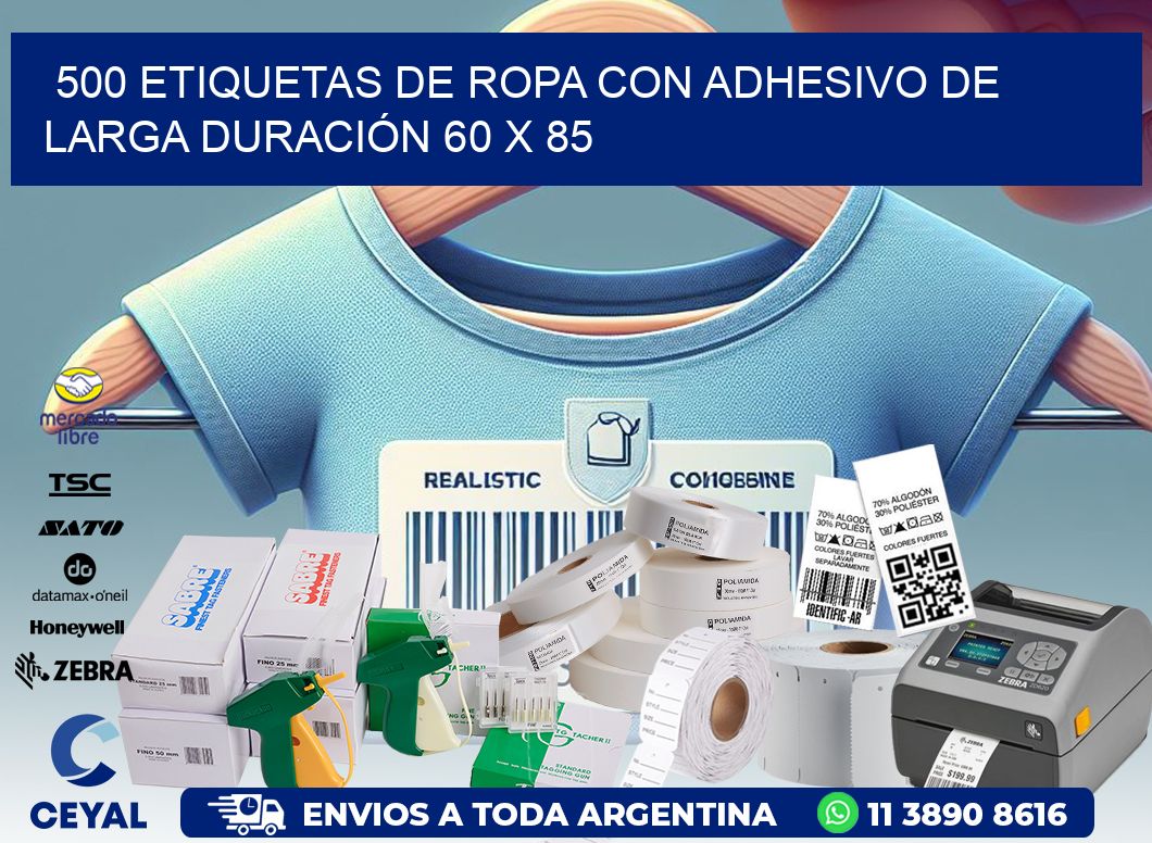 500 ETIQUETAS DE ROPA CON ADHESIVO DE LARGA DURACIÓN 60 x 85