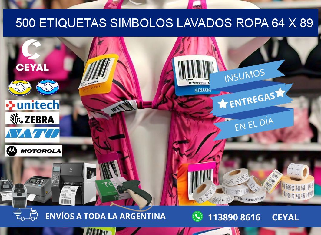 500 ETIQUETAS SIMBOLOS LAVADOS ROPA 64 x 89