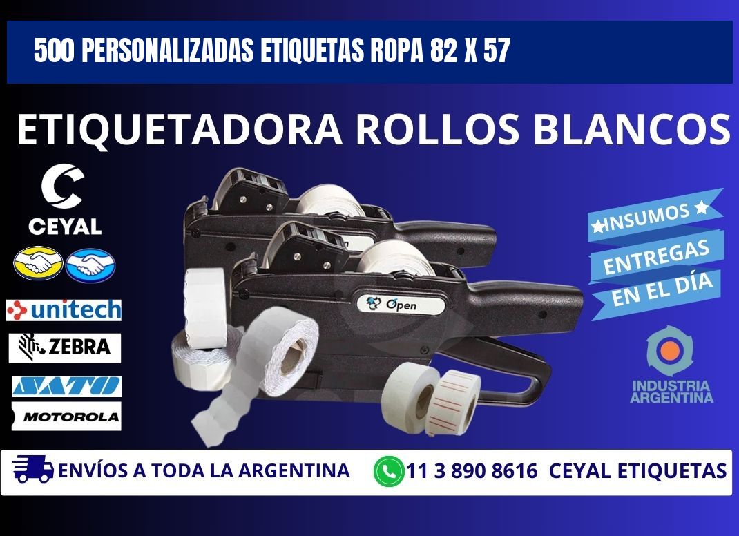 500 PERSONALIZADAS ETIQUETAS ROPA 82 x 57