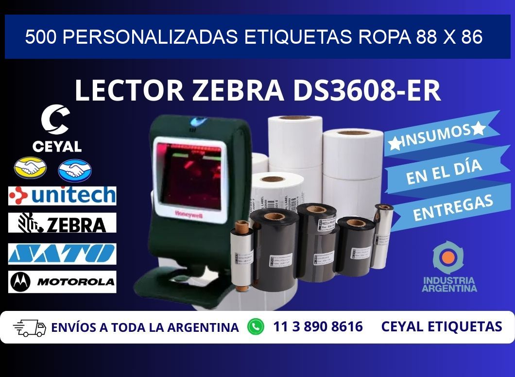 500 PERSONALIZADAS ETIQUETAS ROPA 88 x 86