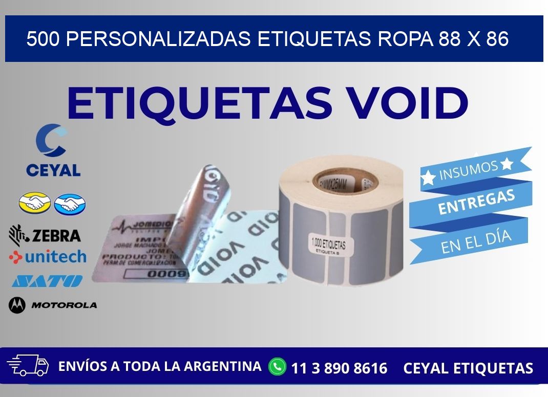 500 PERSONALIZADAS ETIQUETAS ROPA 88 x 86