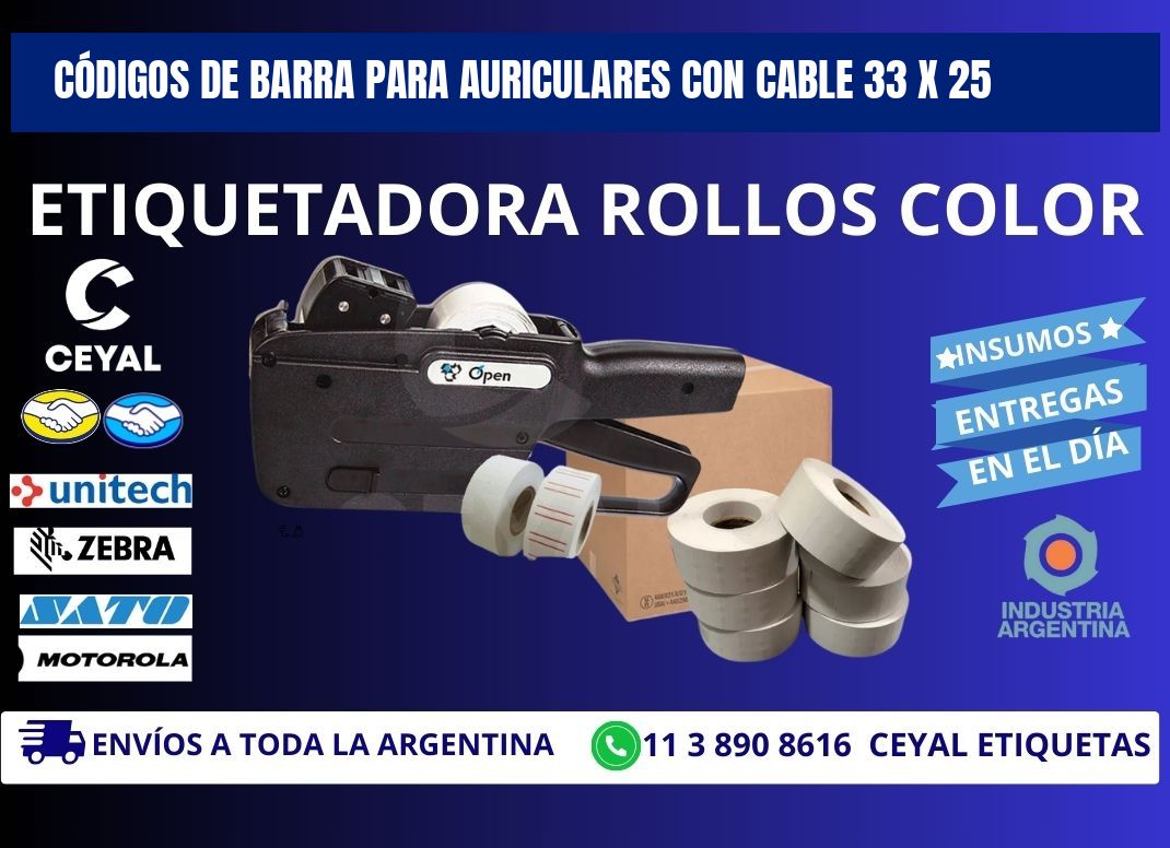 CÓDIGOS DE BARRA PARA AURICULARES CON CABLE 33 x 25