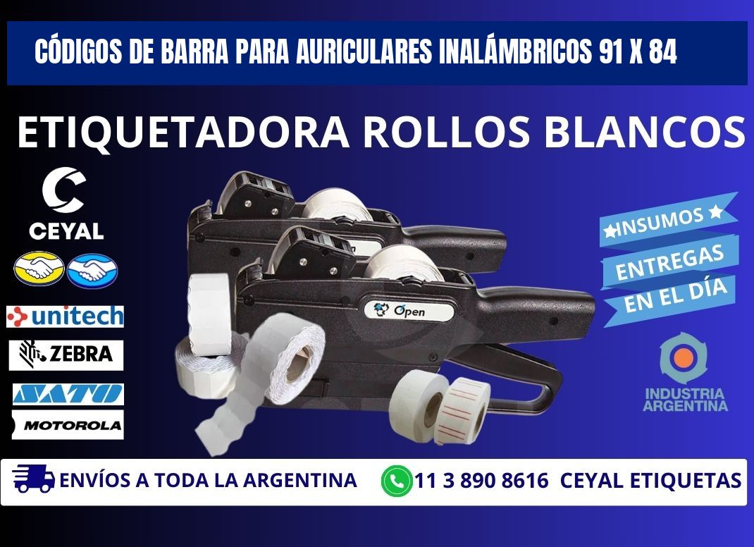 CÓDIGOS DE BARRA PARA AURICULARES INALÁMBRICOS 91 x 84