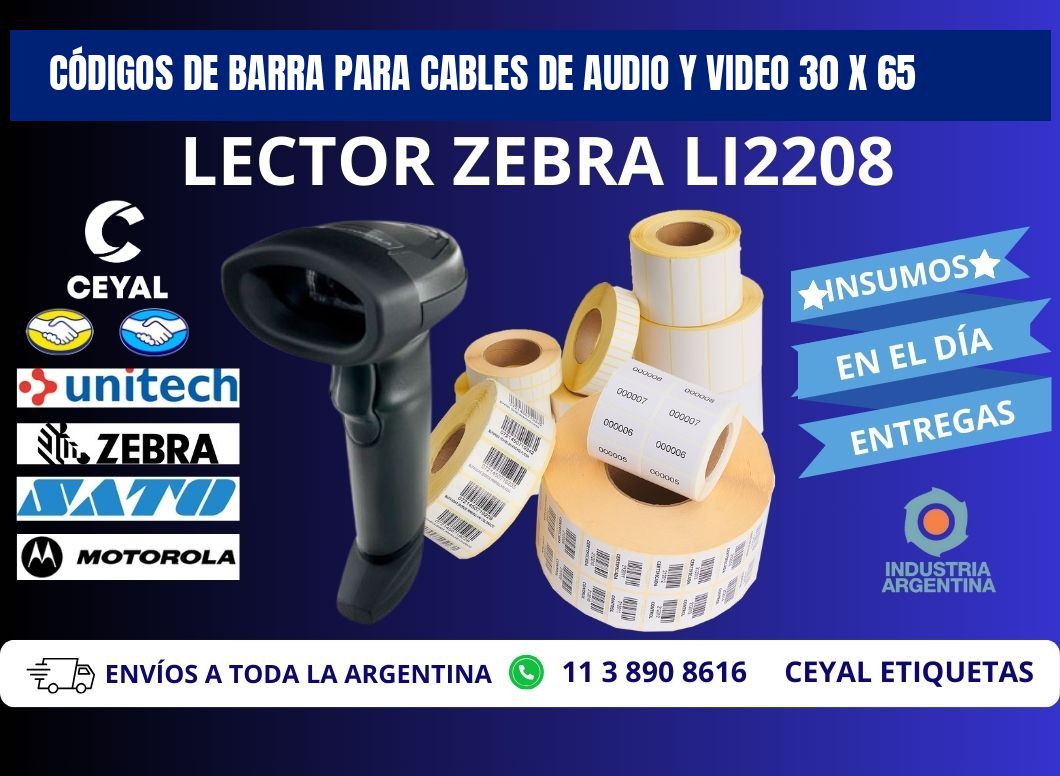 CÓDIGOS DE BARRA PARA CABLES DE AUDIO Y VIDEO 30 x 65