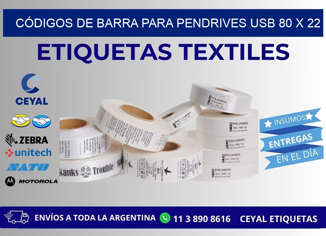 CÓDIGOS DE BARRA PARA PENDRIVES USB 80 x 22