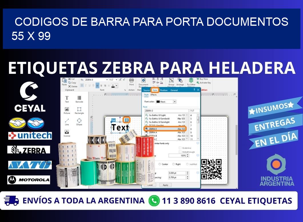 CODIGOS DE BARRA PARA PORTA DOCUMENTOS 55 x 99