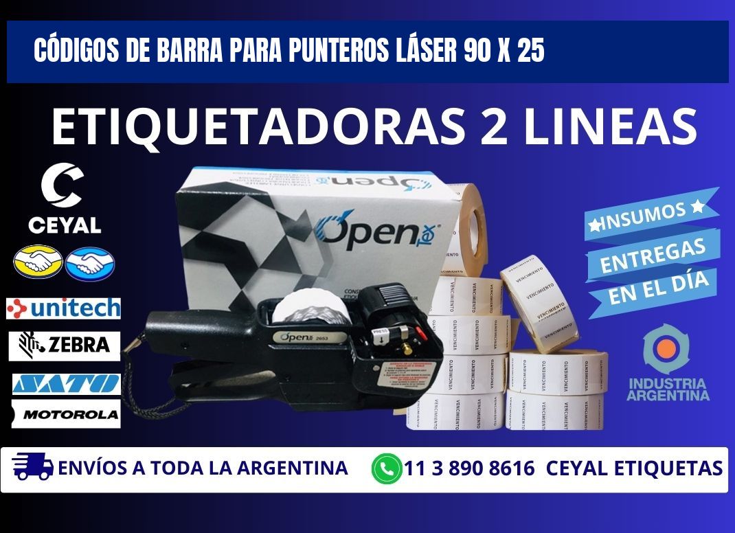 CÓDIGOS DE BARRA PARA PUNTEROS LÁSER 90 x 25