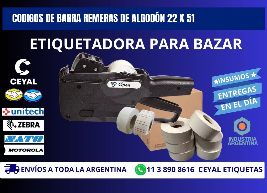 CODIGOS DE BARRA REMERAS DE ALGODÓN 22 x 51