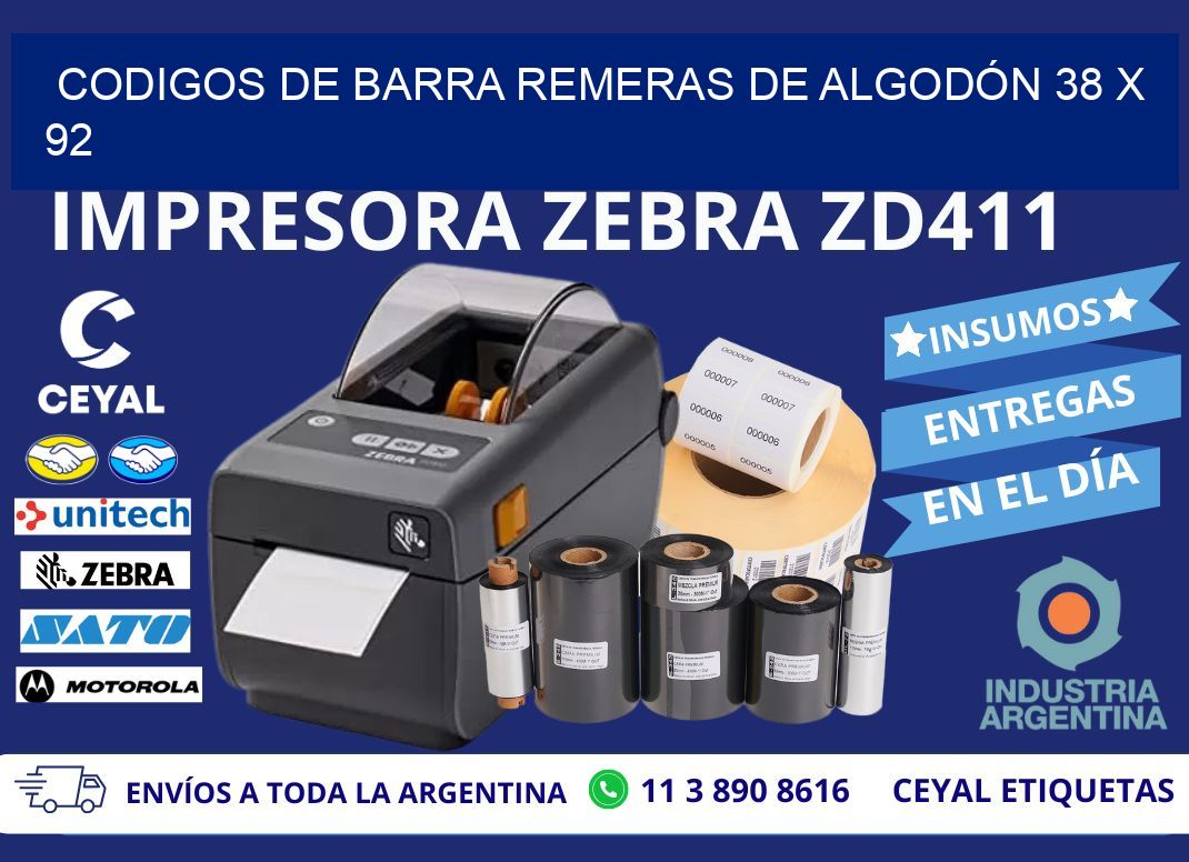 CODIGOS DE BARRA REMERAS DE ALGODÓN 38 x 92