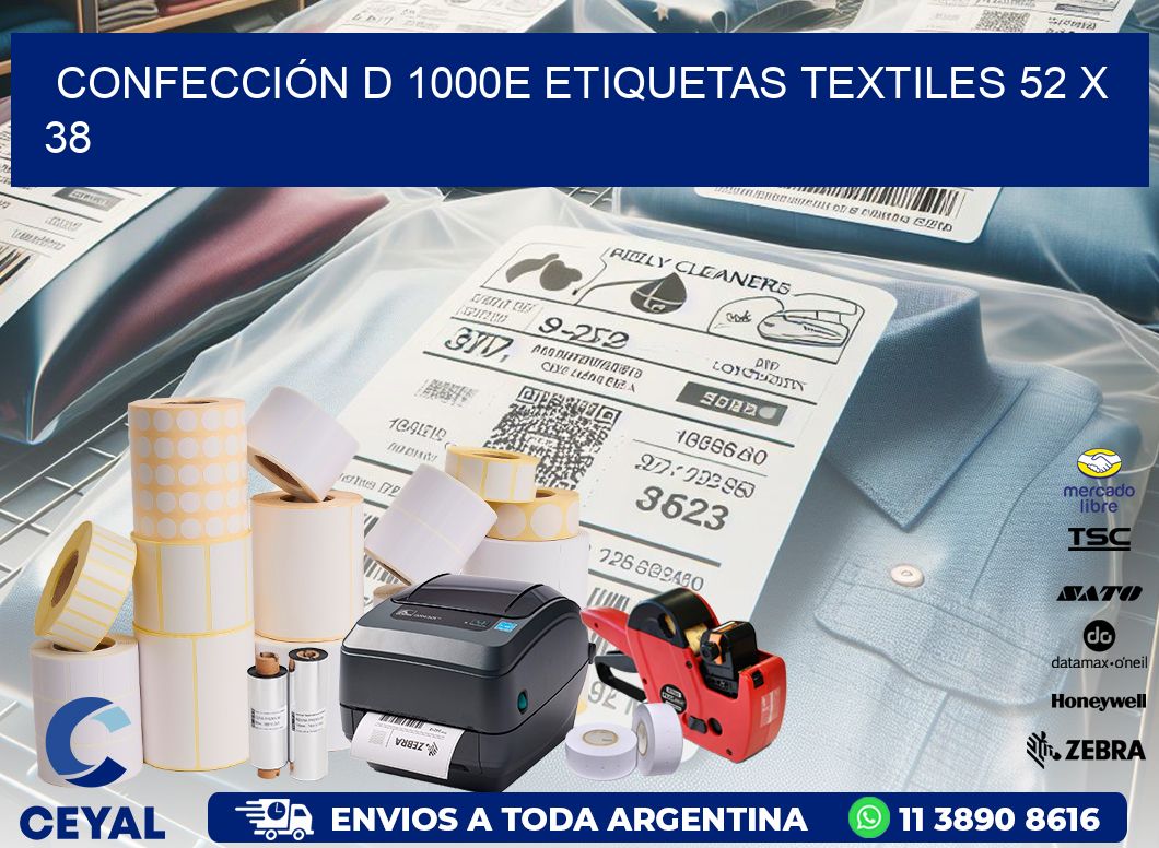 CONFECCIÓN D 1000E ETIQUETAS TEXTILES 52 x 38