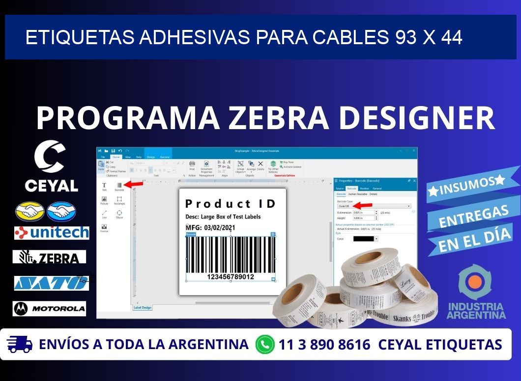 ETIQUETAS ADHESIVAS PARA CABLES 93 x 44