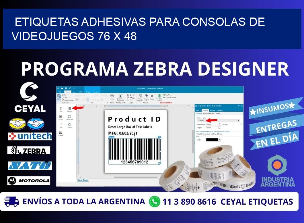 ETIQUETAS ADHESIVAS PARA CONSOLAS DE VIDEOJUEGOS 76 x 48