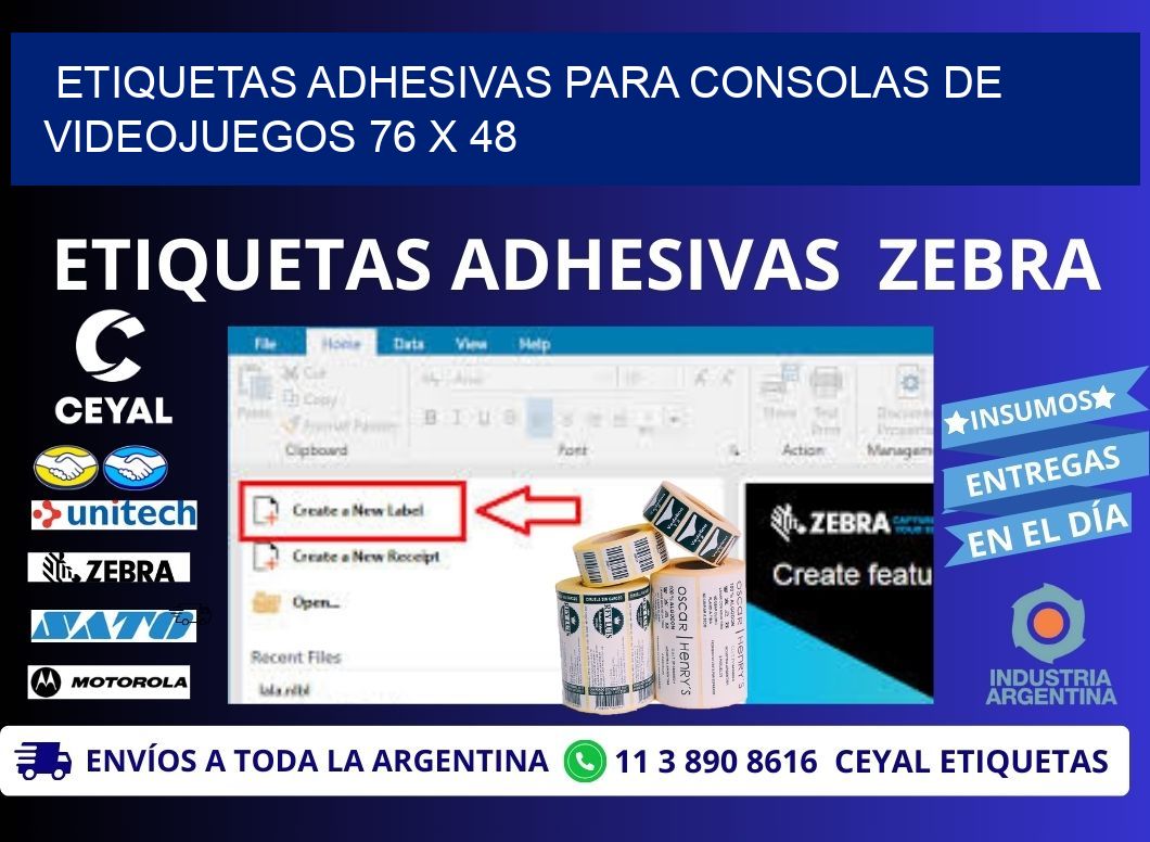 ETIQUETAS ADHESIVAS PARA CONSOLAS DE VIDEOJUEGOS 76 x 48