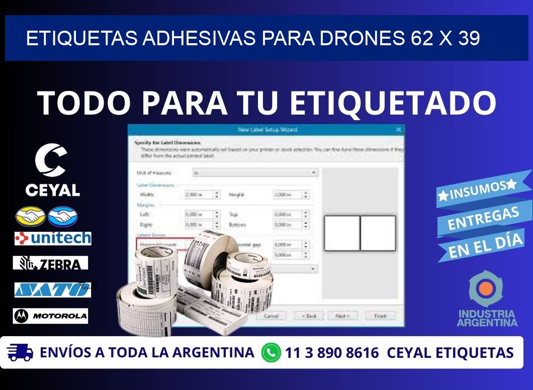 ETIQUETAS ADHESIVAS PARA DRONES 62 x 39