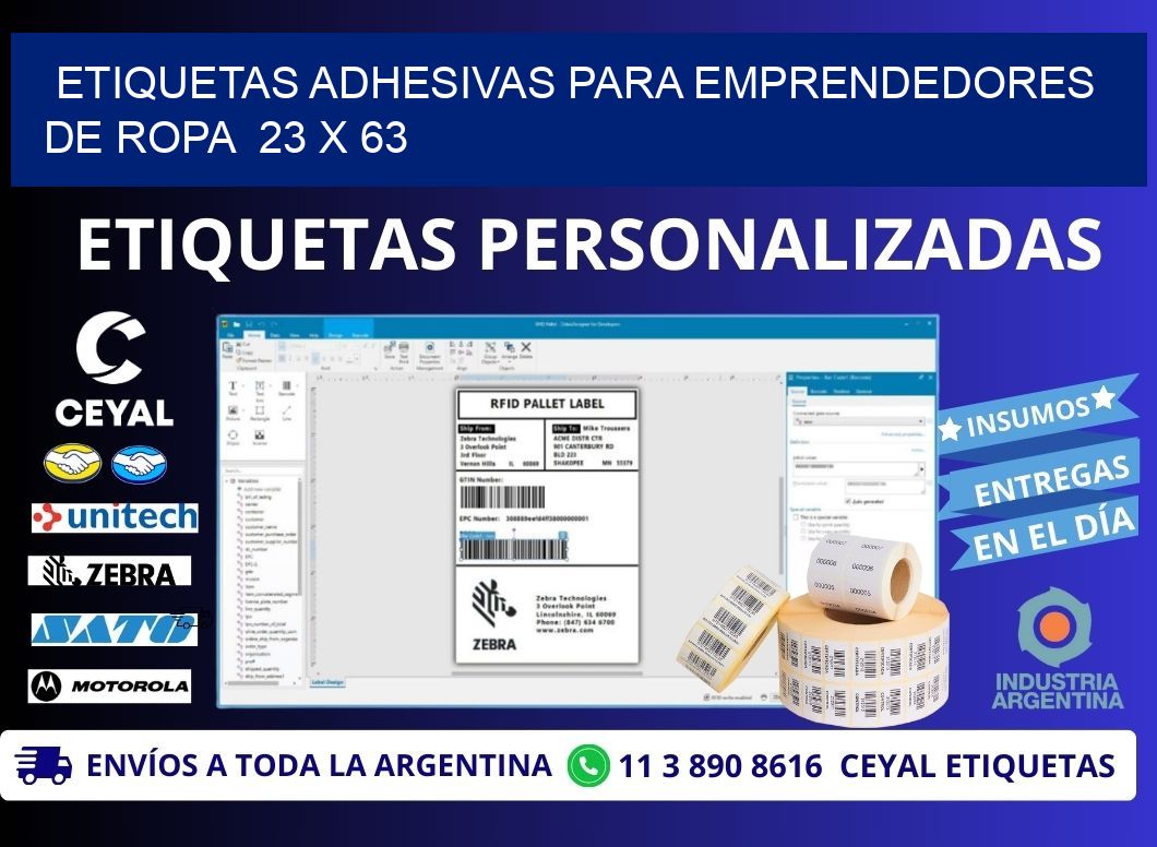 ETIQUETAS ADHESIVAS PARA EMPRENDEDORES DE ROPA  23 x 63