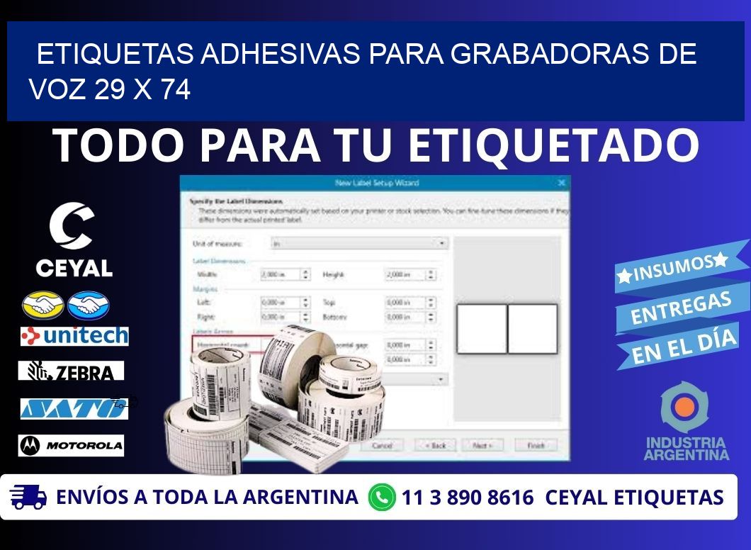 ETIQUETAS ADHESIVAS PARA GRABADORAS DE VOZ 29 x 74