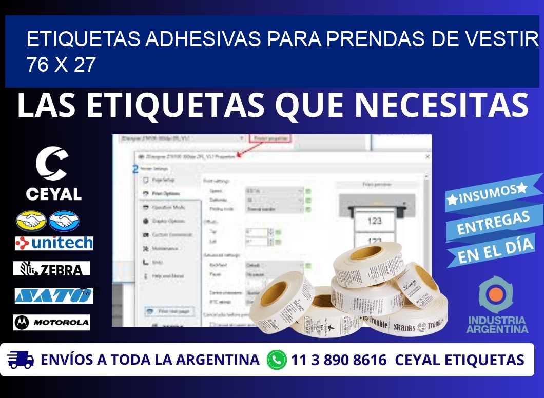 ETIQUETAS ADHESIVAS PARA PRENDAS DE VESTIR  76 x 27