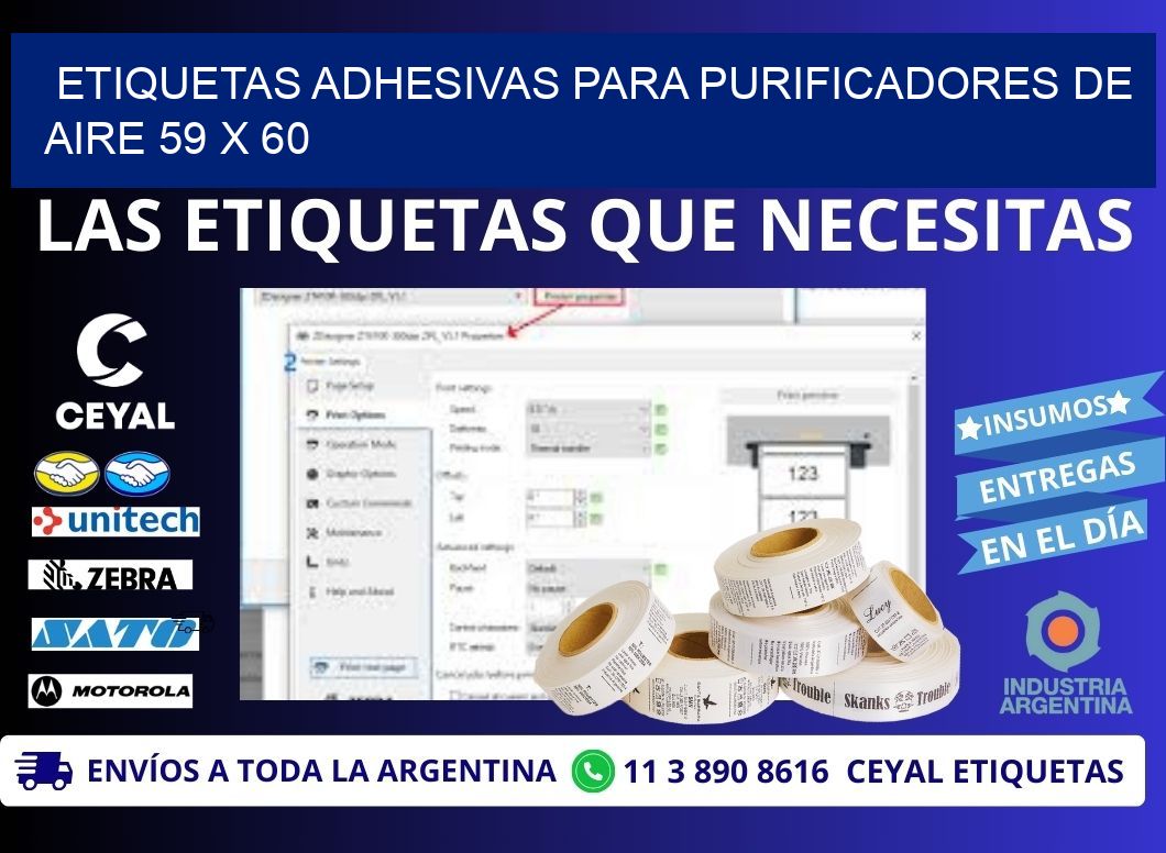 ETIQUETAS ADHESIVAS PARA PURIFICADORES DE AIRE 59 x 60