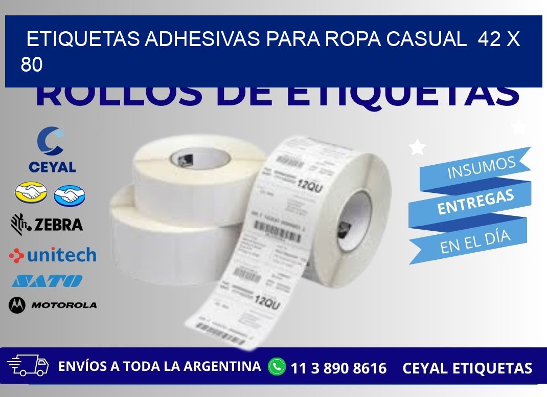 ETIQUETAS ADHESIVAS PARA ROPA CASUAL  42 x 80